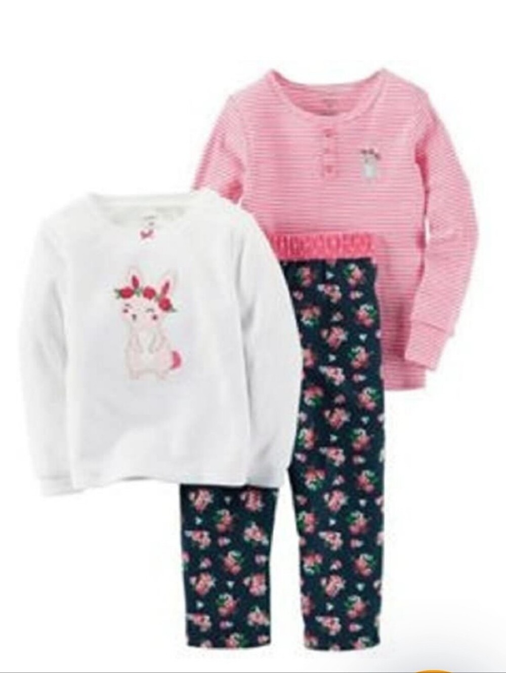 (Ew)Carter's Toddler Girls Bunny 3-Piece Long Sleeved Pajama Set, Size 2T